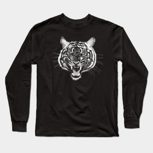 Hand drawn Tiger Angry Face - Roaring Long Sleeve T-Shirt